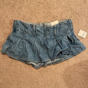 Free People Denim Pleated Micro Mini Skort